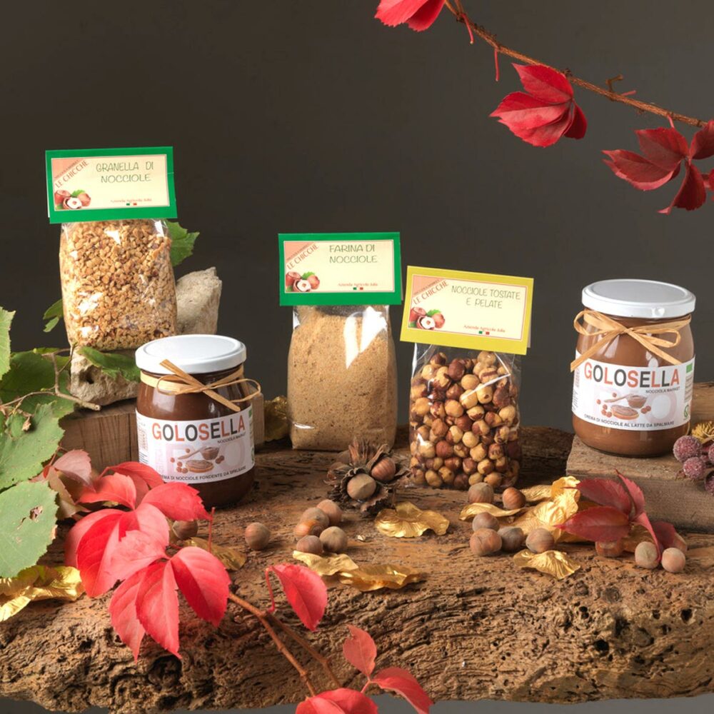 Pack of sweet products based on hazelnuts - Orchid composition: grains, flour, toasted hazelnuts, organic hazelnut hazelnut cream
