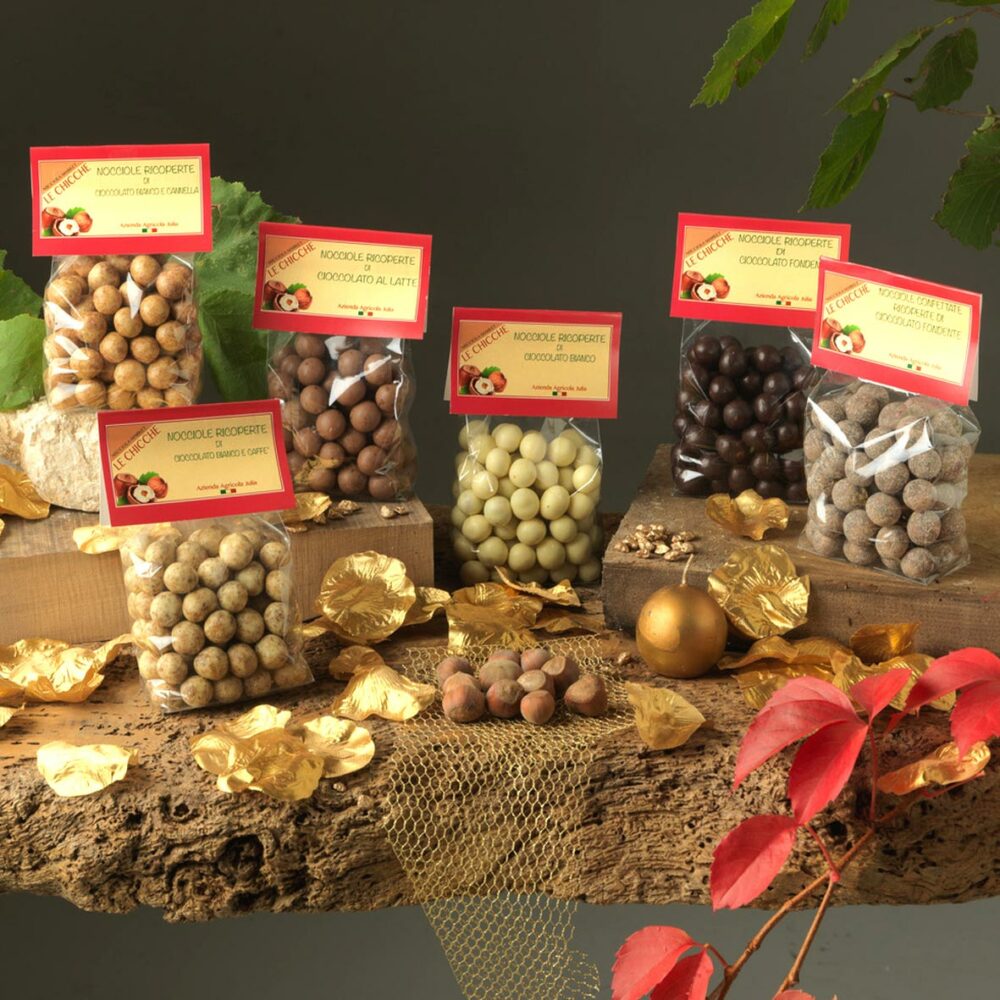 hazelnut products ecommerce shop azalea composition: complete assortment of CHOCOLATE HAZELNUTS in six tasty variations